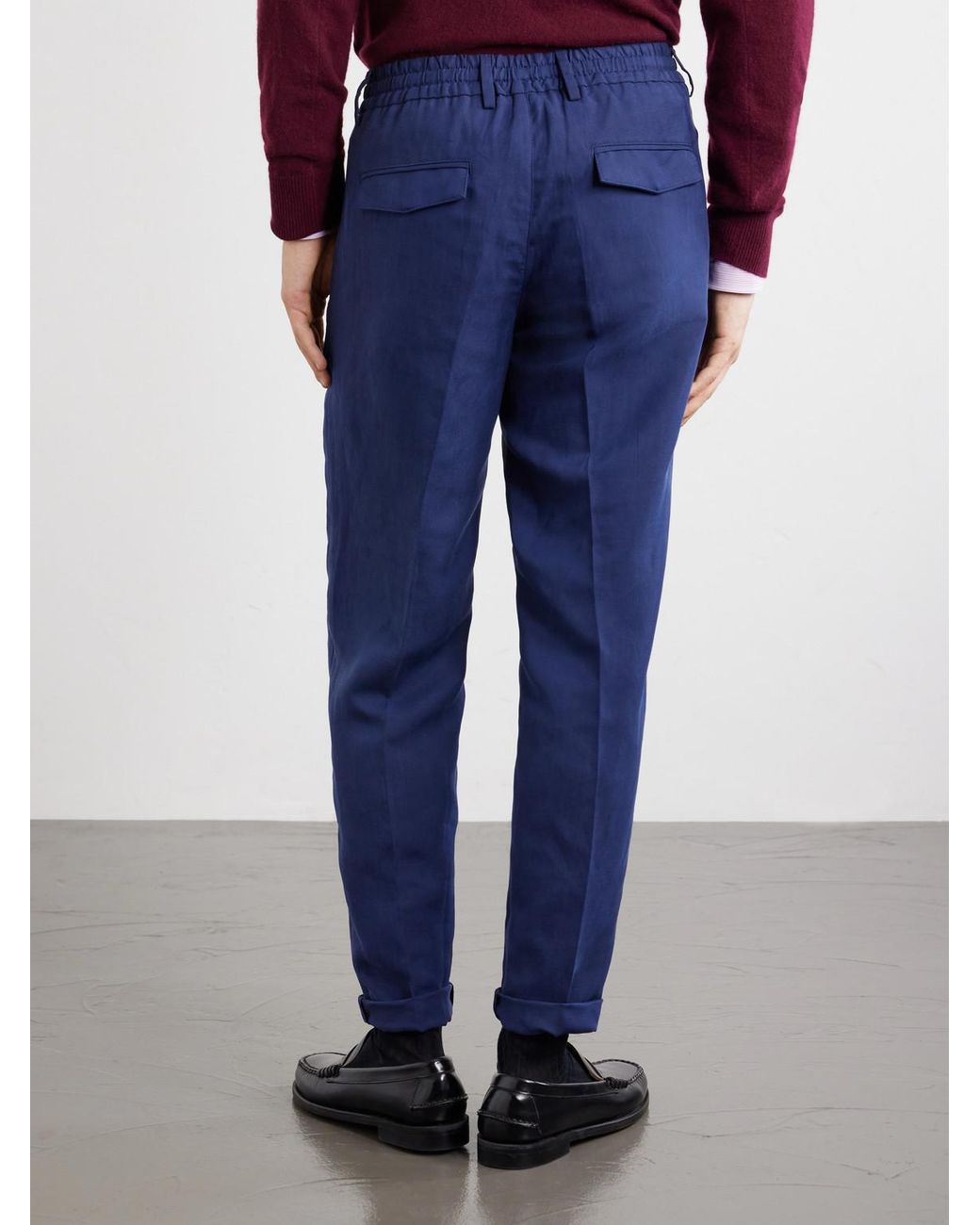 Eleventy Blue Straight-Leg Lyocell And Linen-Blend Trousers for men