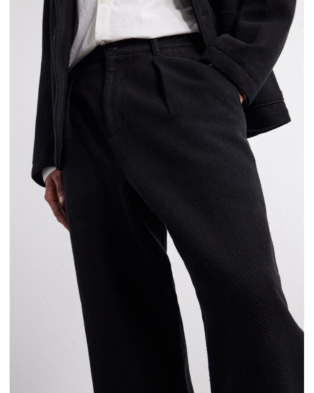 Blue Blue Japan Black Wide-Leg Pleated Cotton-Sashiko Trousers for men