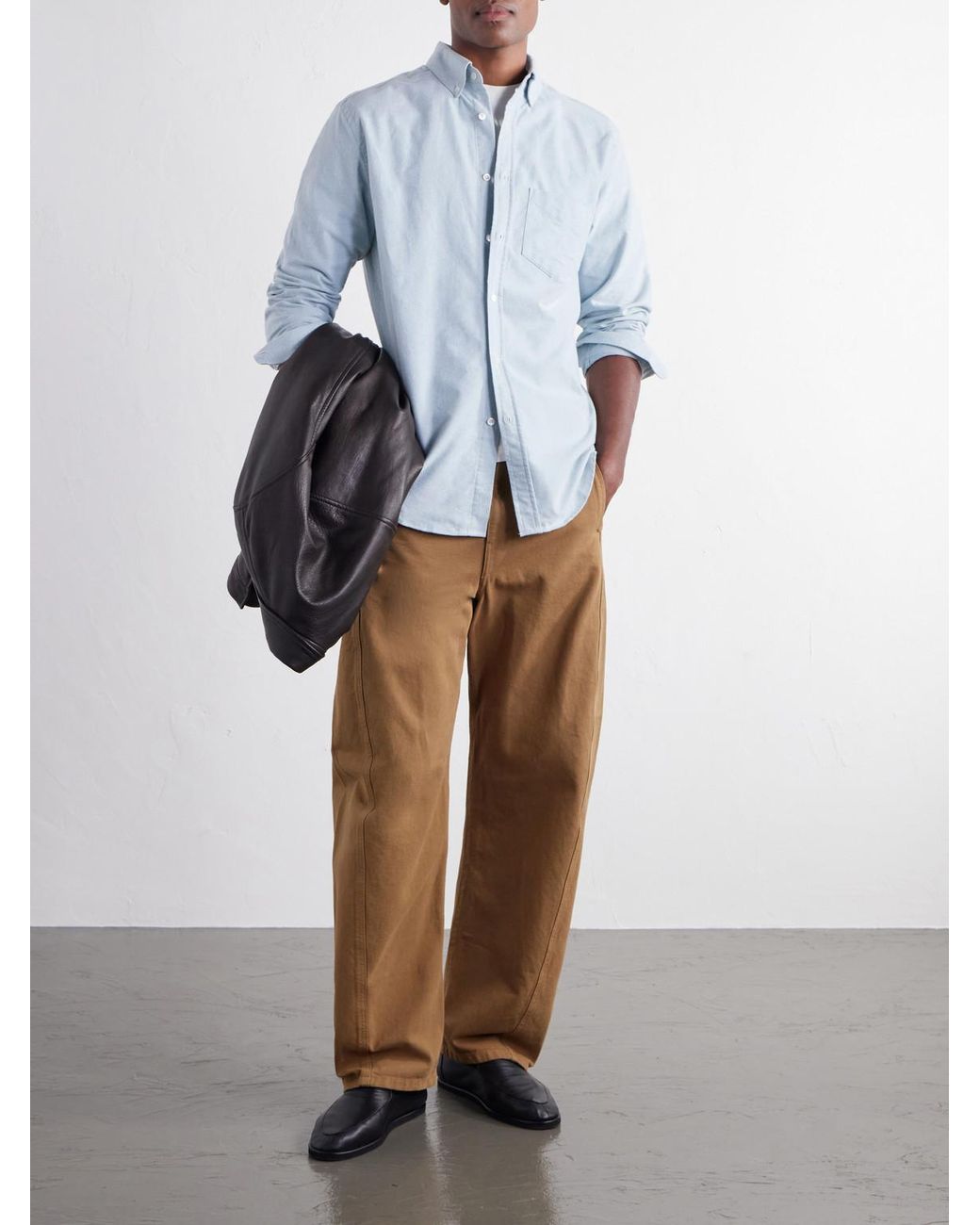Portuguese Flannel Blue Button-Down Brushed-Cotton Oxford Shirt for men
