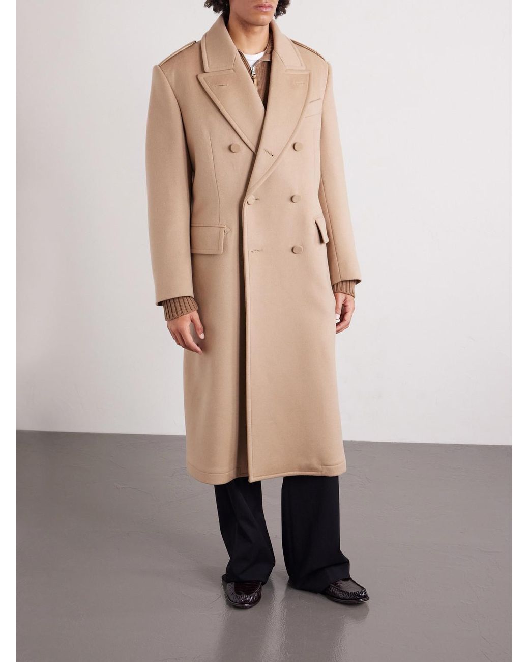 Tom Ford Natural Double-Breasted Wool And Cashmere-Blend Coat for men