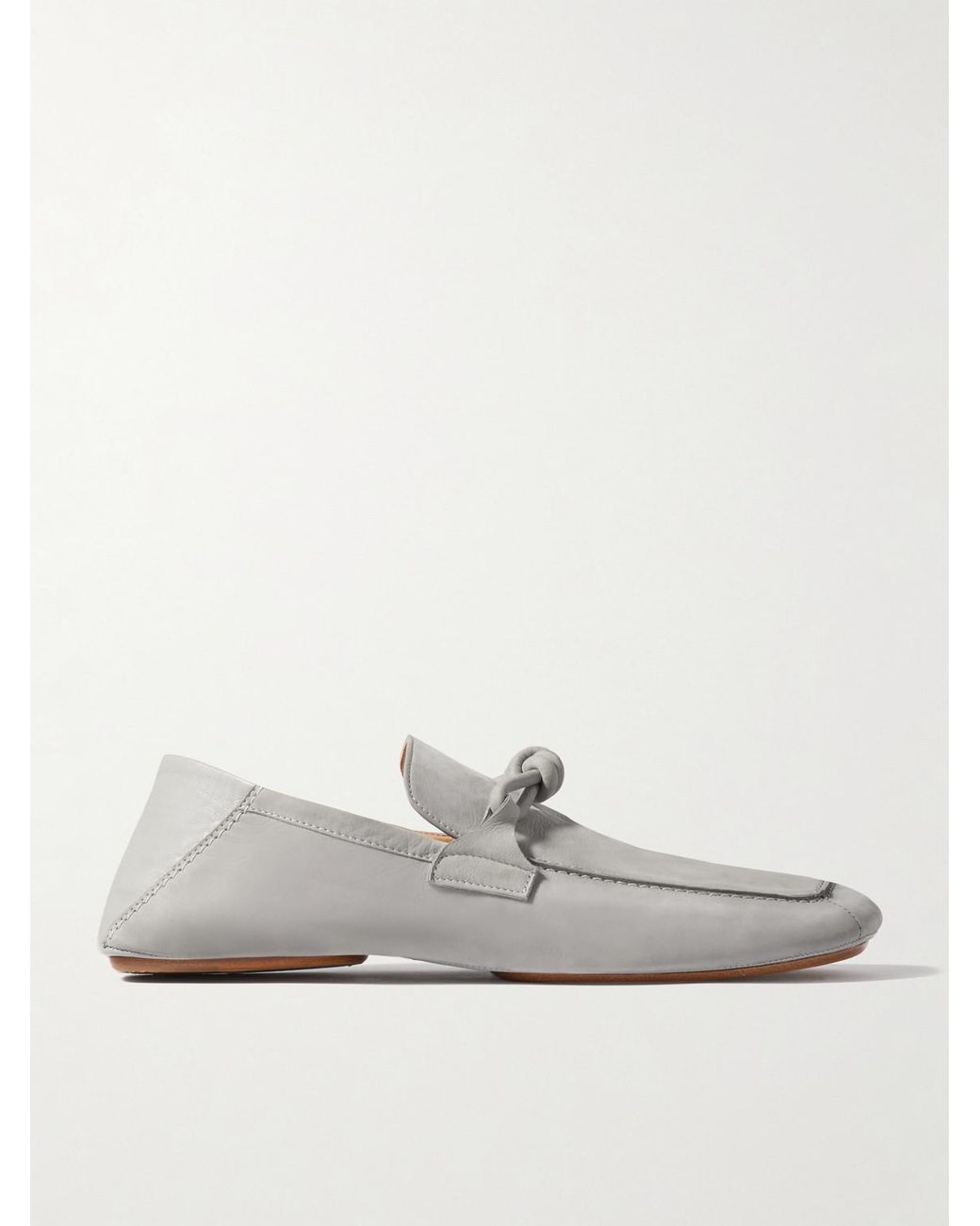 Bottega Veneta White Knot-detailed Leather-trimmed Textured-nubuck Loafers for men
