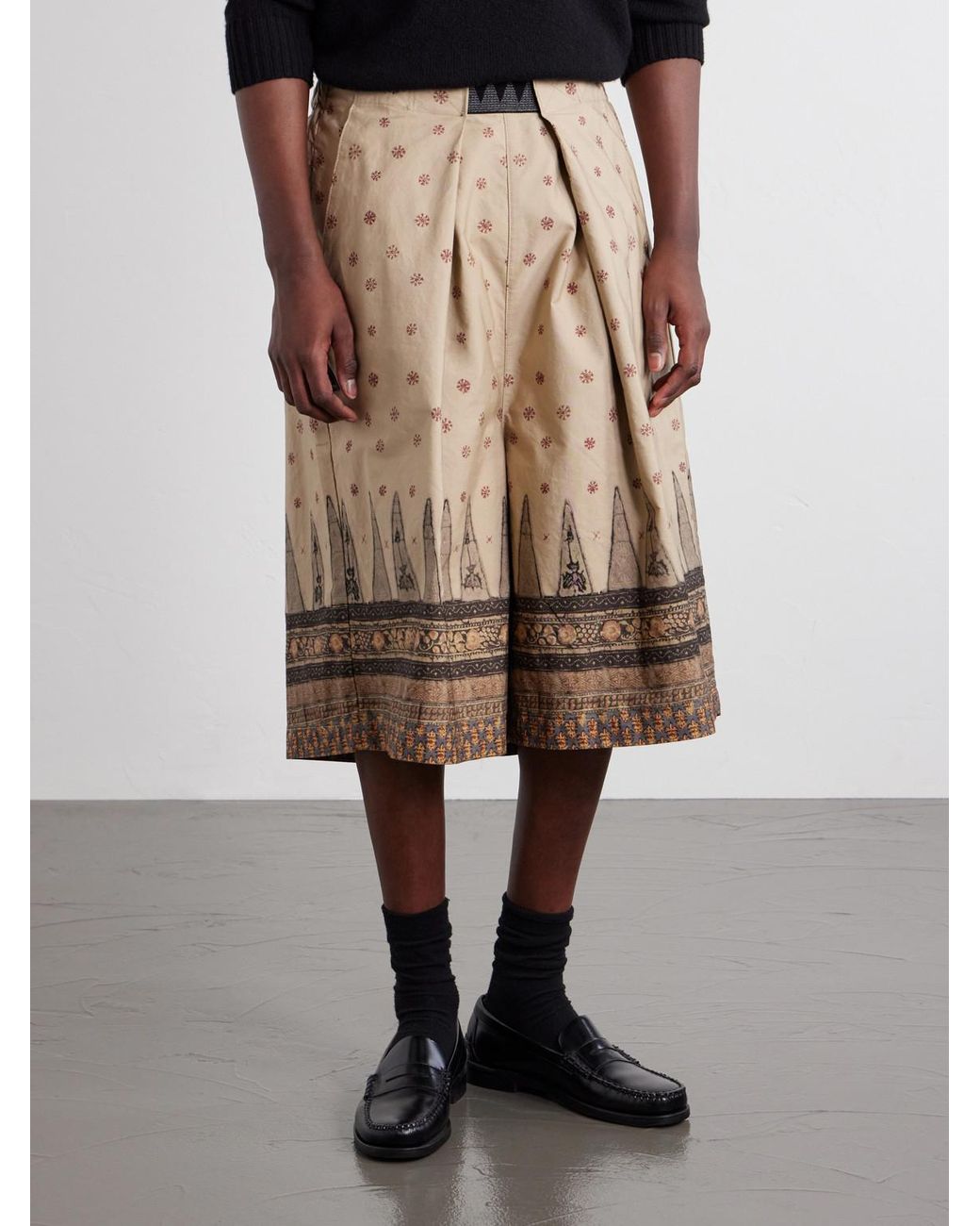 Kapital Natural Wide-Leg Printed Cotton Shorts for men
