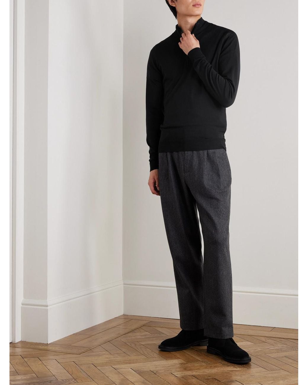John Smedley Black Slim-Fit Merino Wool Half-Zip Sweater for men