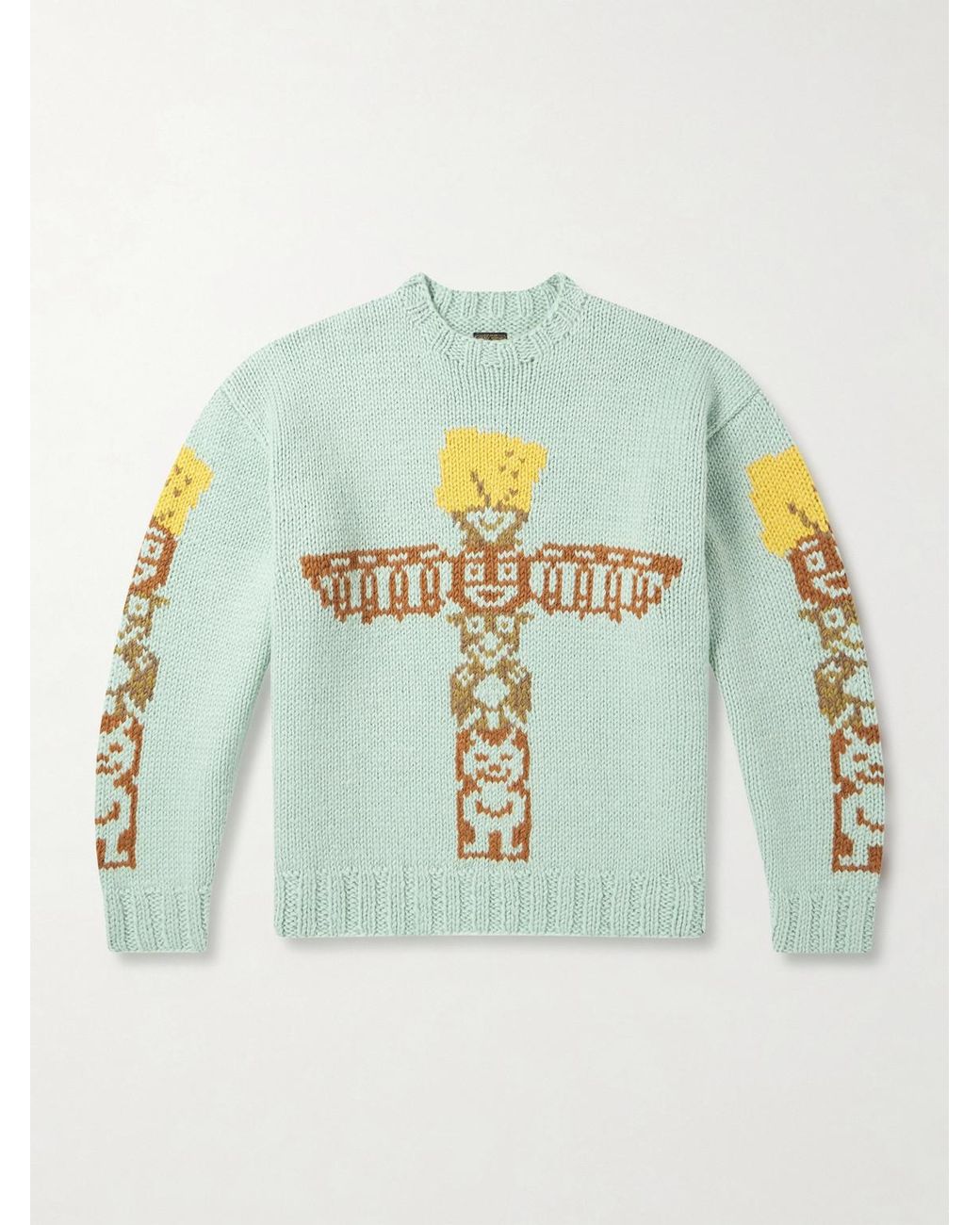 Kapital Blue Peckish Totem Pole Intarsia Wool Sweater for men
