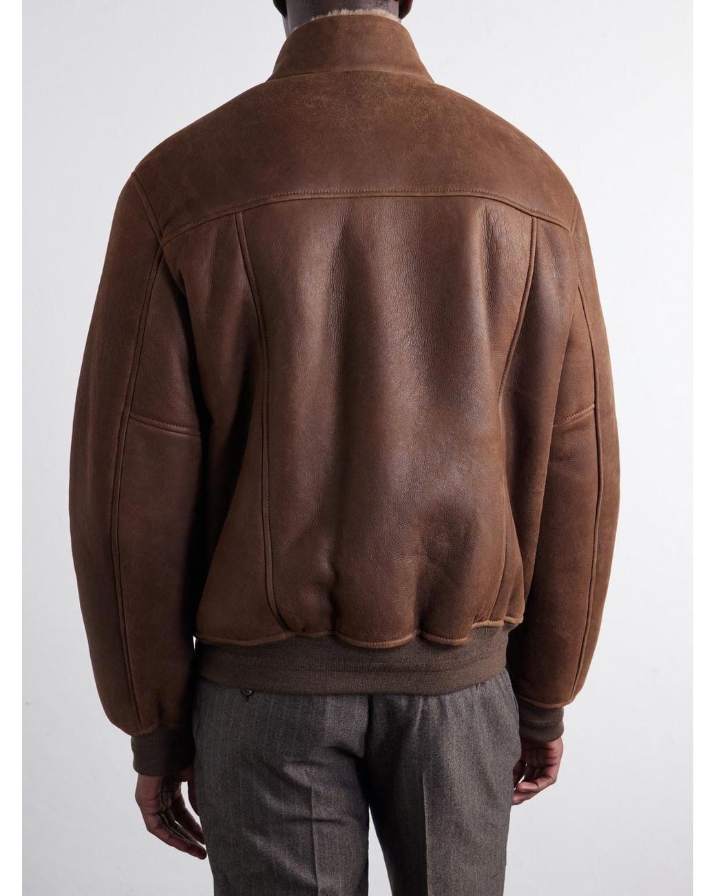 Canali Brown Shearling-Lined Full-Grain Leather Jacket for men