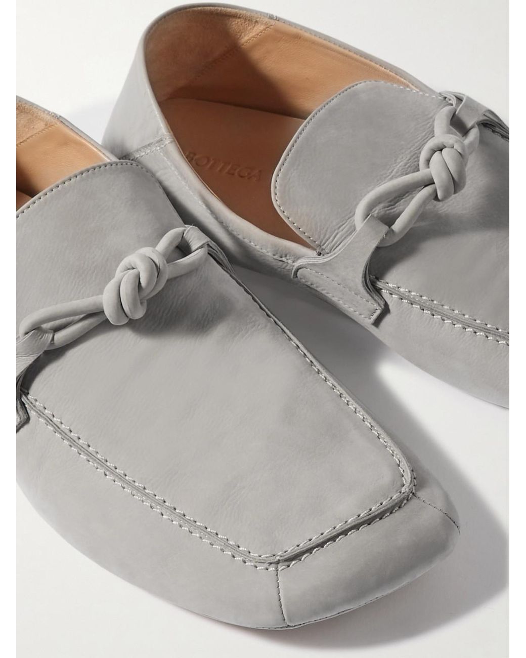 Bottega Veneta White Knot-detailed Leather-trimmed Textured-nubuck Loafers for men