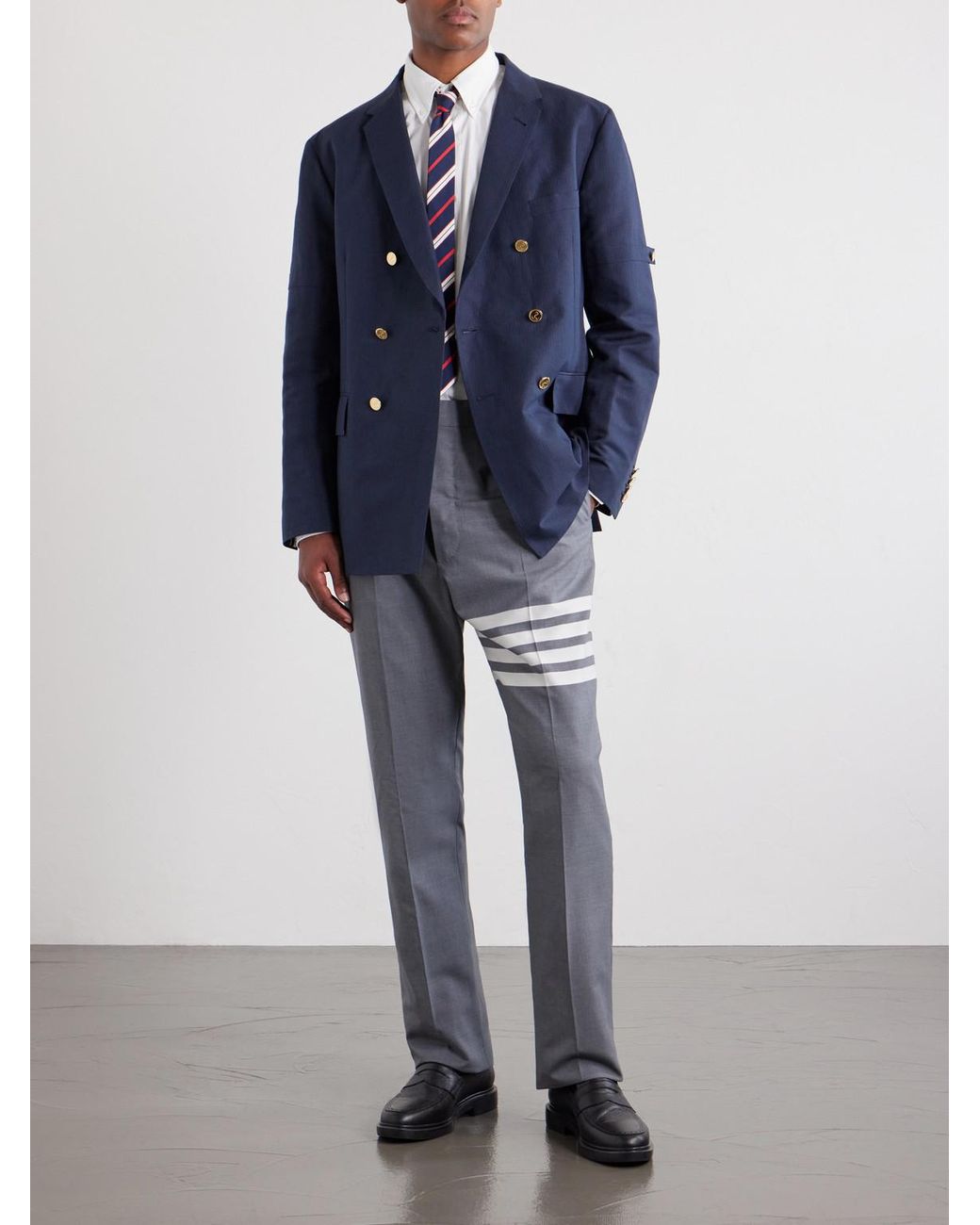 Thom Browne Blue Double-breasted Striped Cotton And Linen-blend Blazer for men