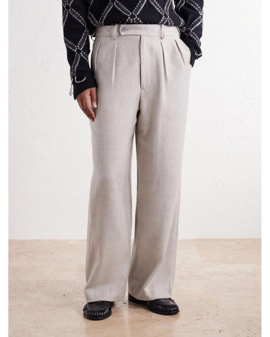 Blue Blue Japan White Straight-Leg Pleated Wool, Cotton And Yak-Blend Twill Trousers for men