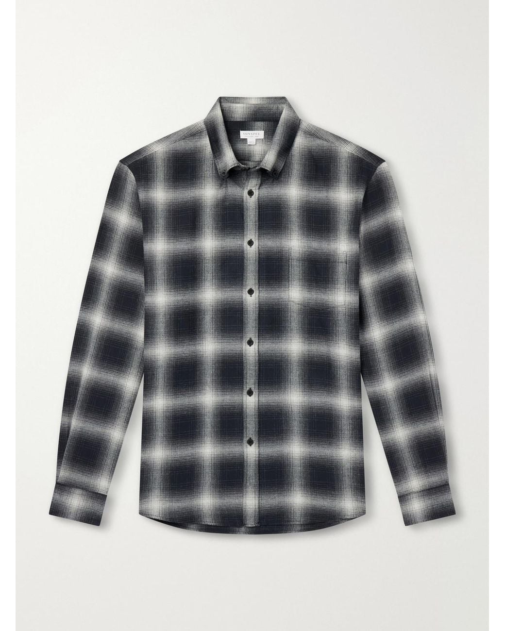 Sunspel Gray Checked Cotton-Flannel Shirt for men