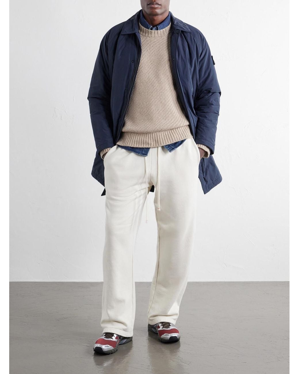 Stone Island Natural Basket-Stitch Wool-Blend Sweater for men