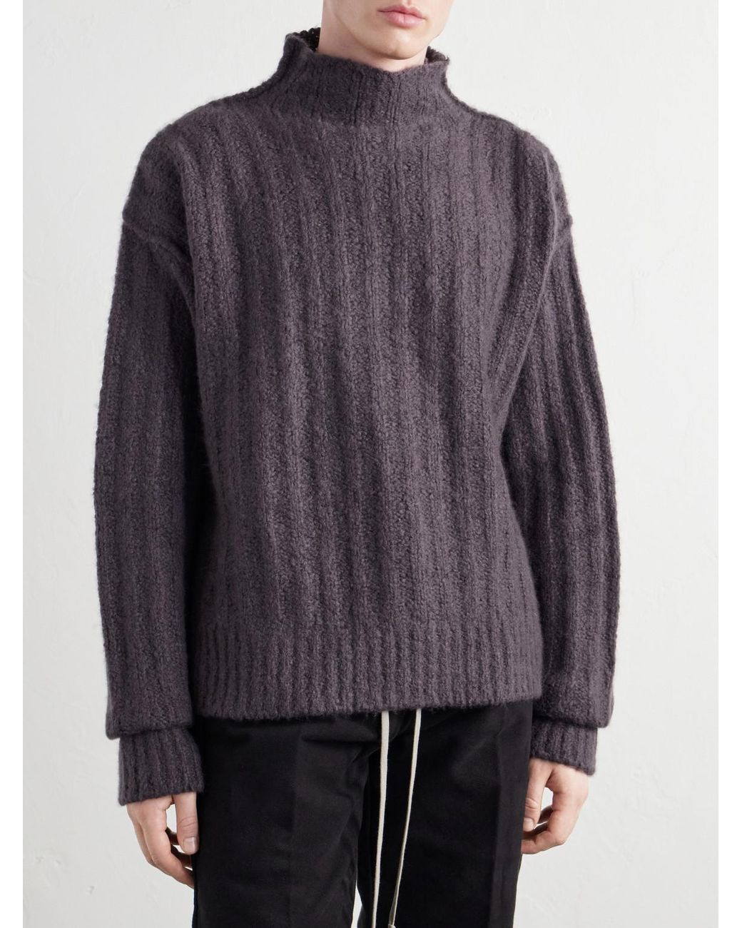 Rick Owens Purple Ribbed Cashmere And Silk-Blend Rollneck Sweater for men