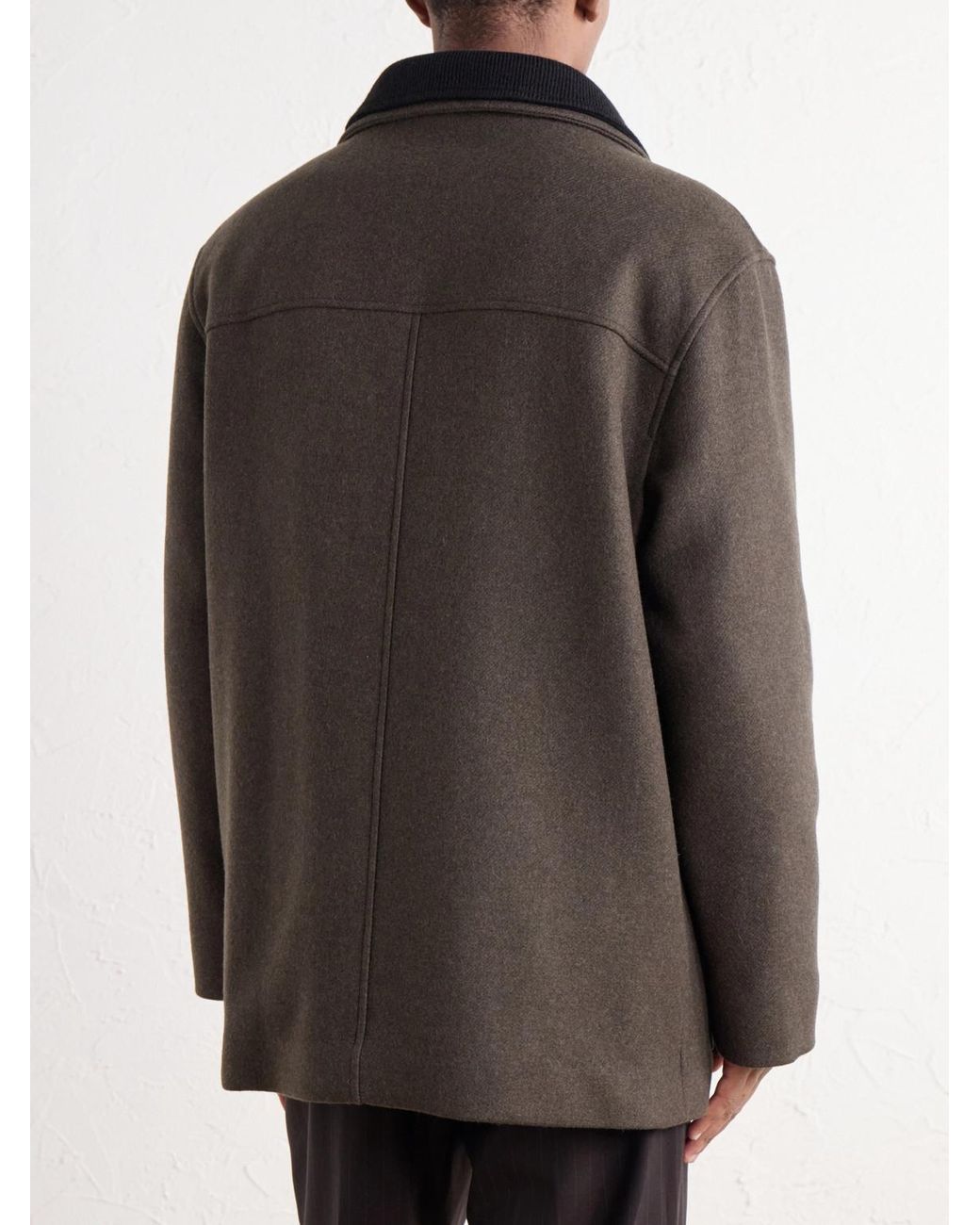 Margaret Howell Brown Knit-Trimmed Wool-Blend Melton Coat for men