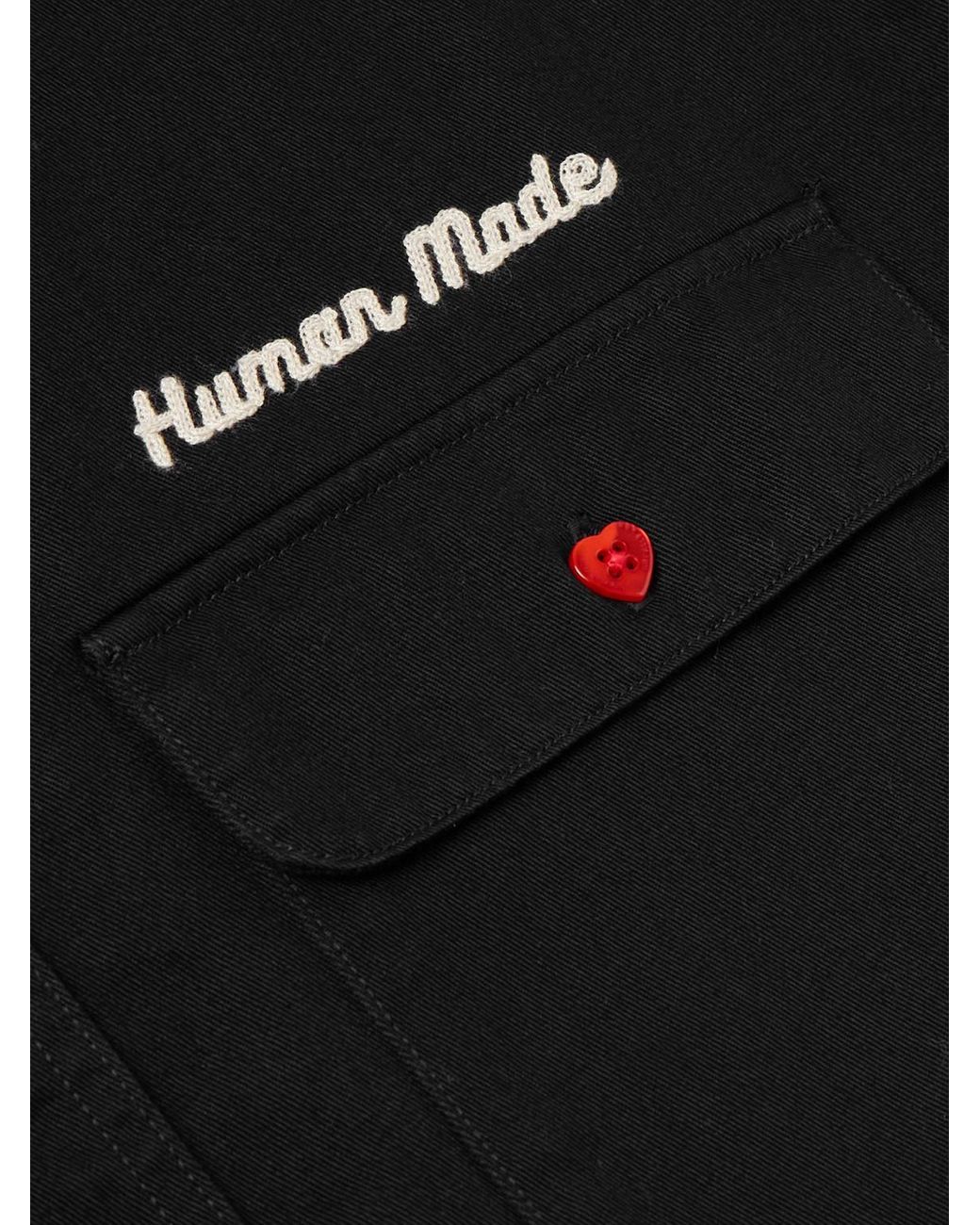 Human Made Black Logo-Embroidered Printed Cotton-Twill Shirt for men