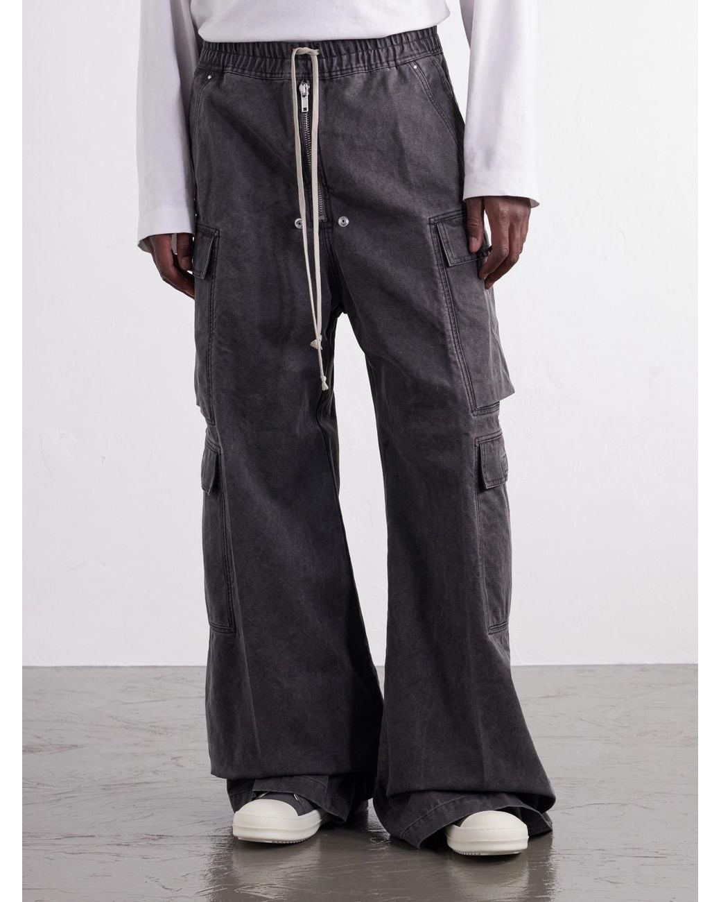 Rick Owens Gray Jumbo Belas Wide-Leg Cotton-Canvas Cargo Trousers for men