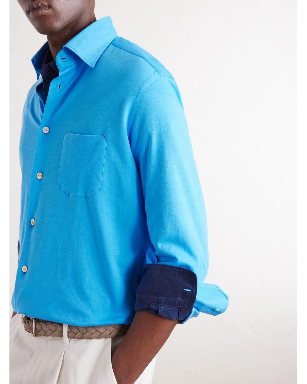 Kiton Blue Cotton-jersey Shirt for men