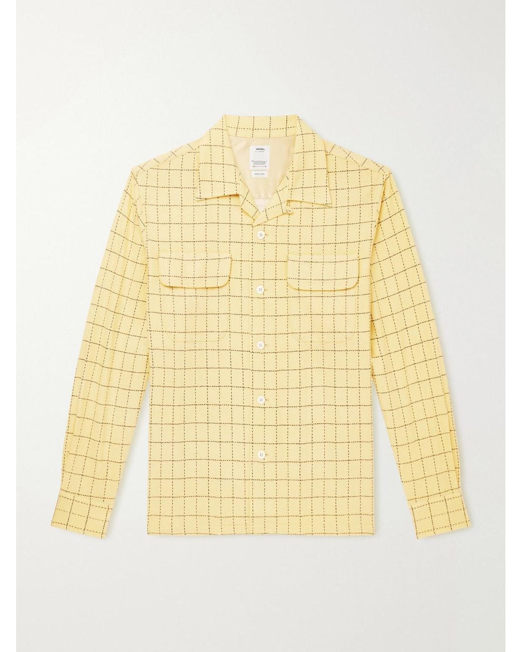 Visvim Yellow Carrow Convertible-Collar Checked Wool Shirt for men