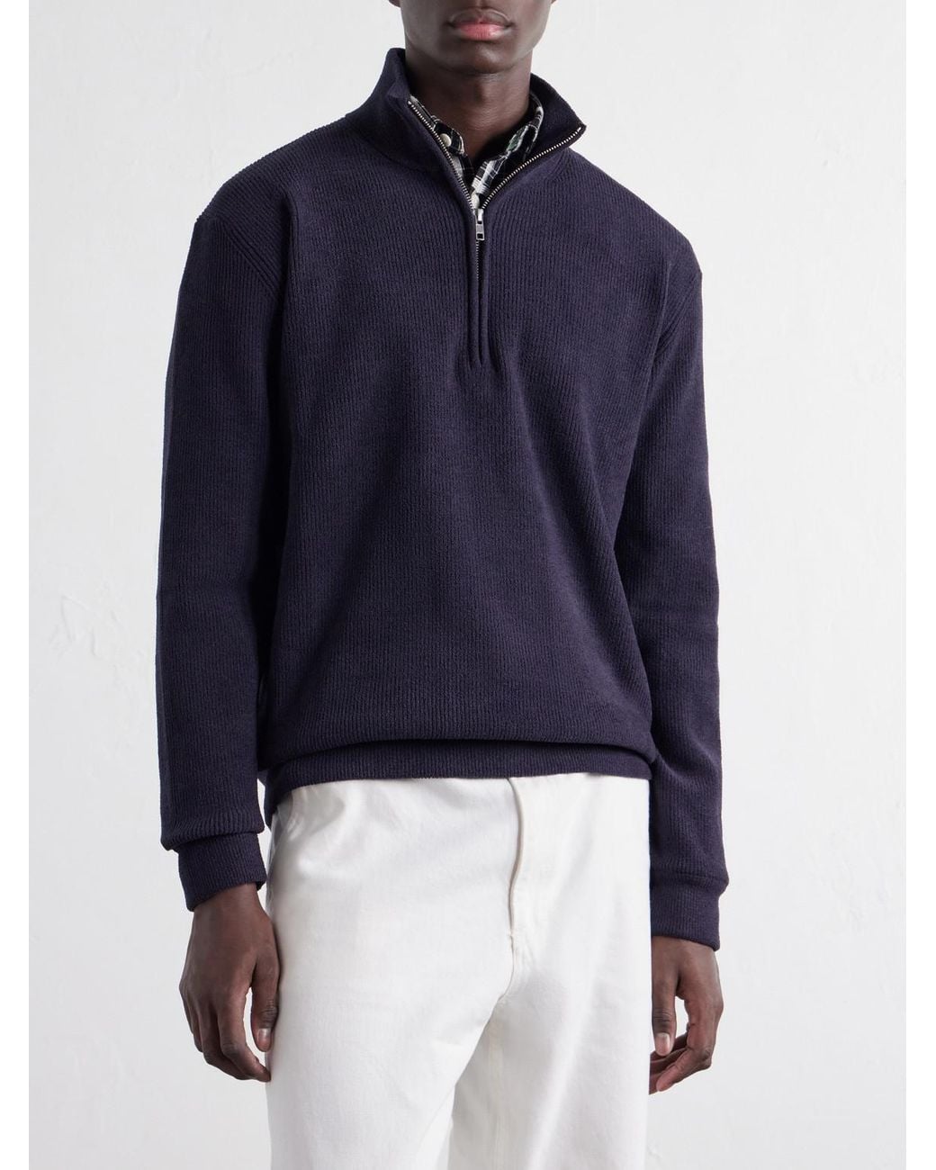 NN07 Blue Danny 6429 Ribbed Chenille Half-Zip Sweater for men