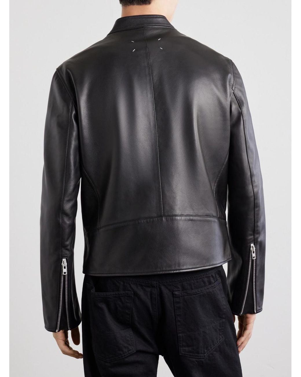 Maison Margiela Black Zip-Detailed Leather Biker Jacket for men