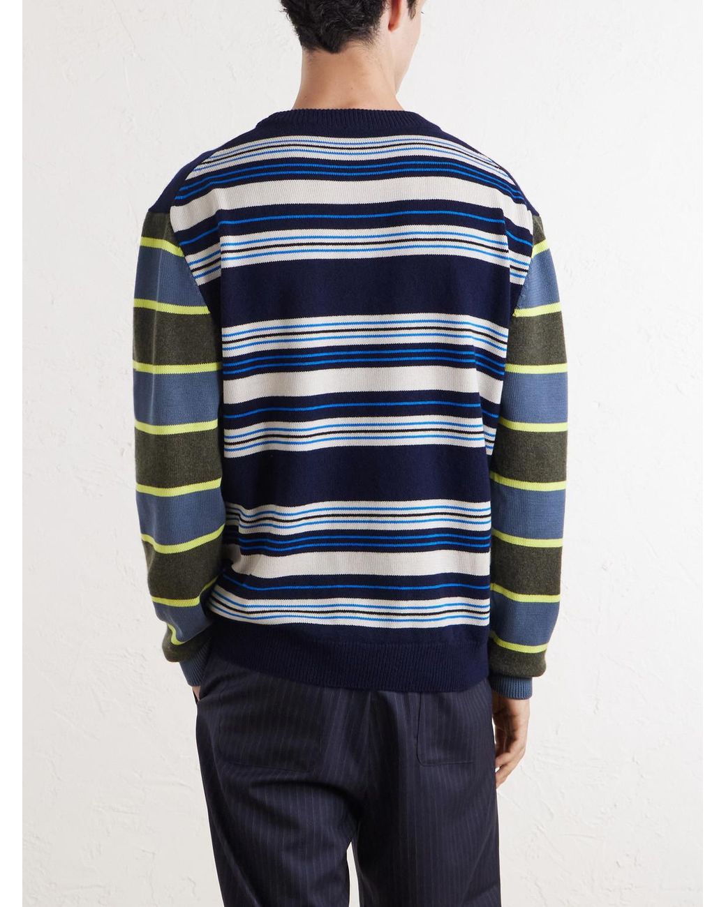 Paul Smith Blue Striped Wool And Cotton-Blend Sweater for men