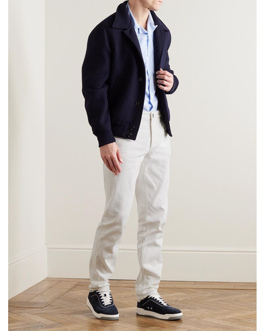 Brunello Cucinelli White Slim-Fit Straight-Leg Logo-Embroidered Jeans for men