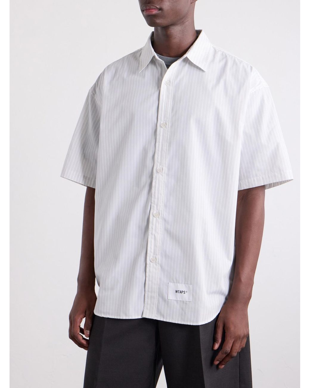 (w)taps White Logo-Appliquéd Striped Poplin Shirt for men