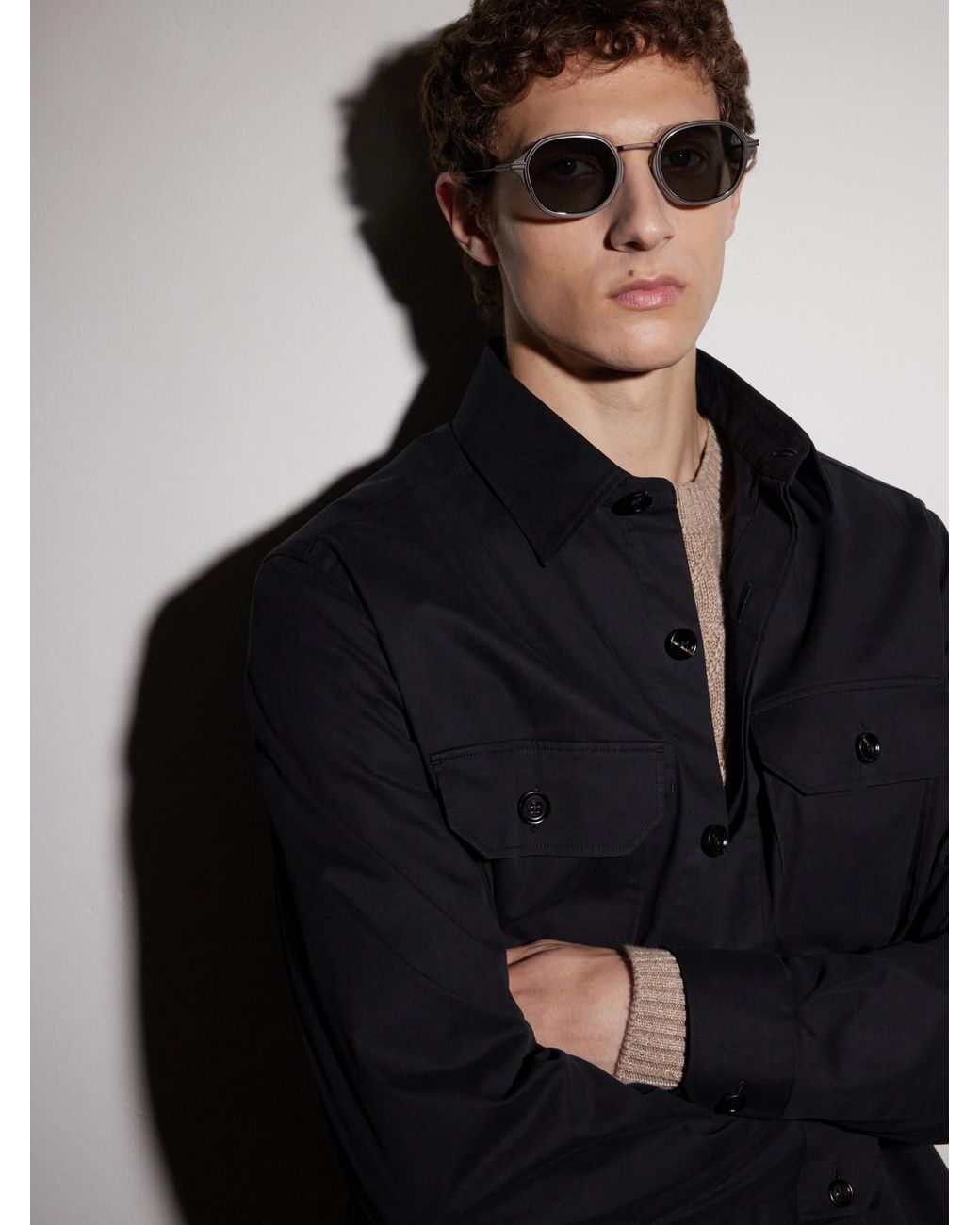 Zegna Metallic Round-Frame Titanium Sunglasses for men