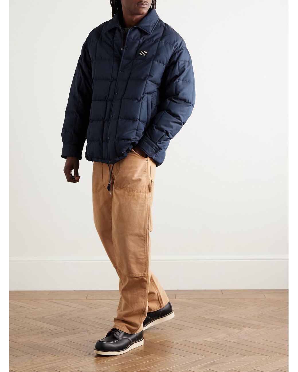 Visvim Blue Coach Appliquéd Quilted Wool And Silk-Blend Twill Down Jacket for men