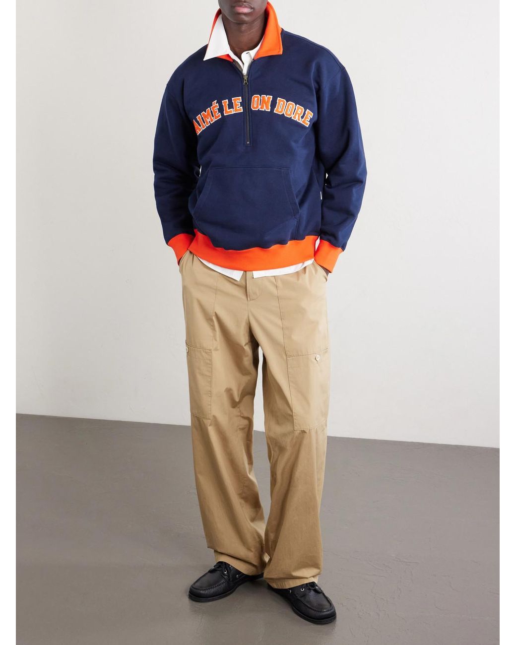 Aimé Leon Dore Blue Logo-Embroidered Cotton-Jersey Half-Zip Sweatshirt for men