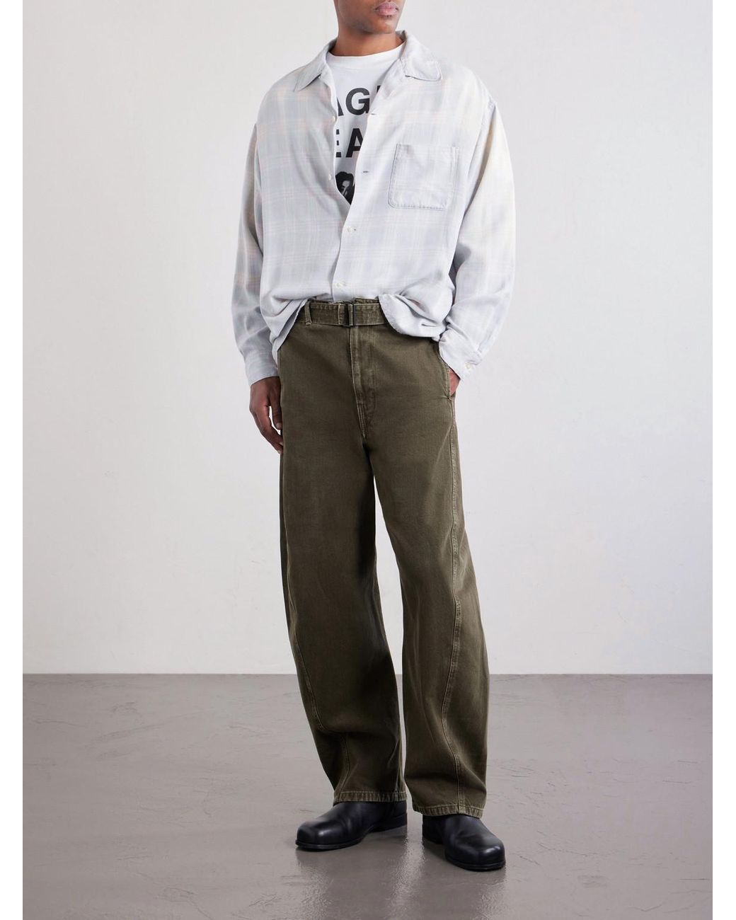 SAINT Mxxxxxx White Convertible-collar Checked Flannel Shirt for men