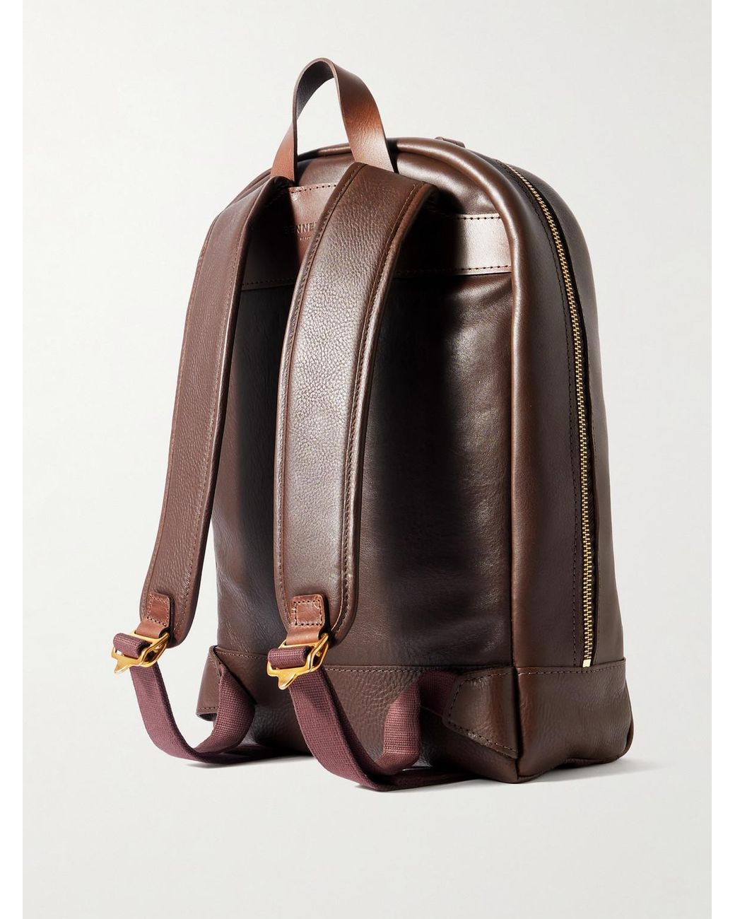 Bennett Winch Brown Logo-Debossed Full-Grain Leather Backpack for men