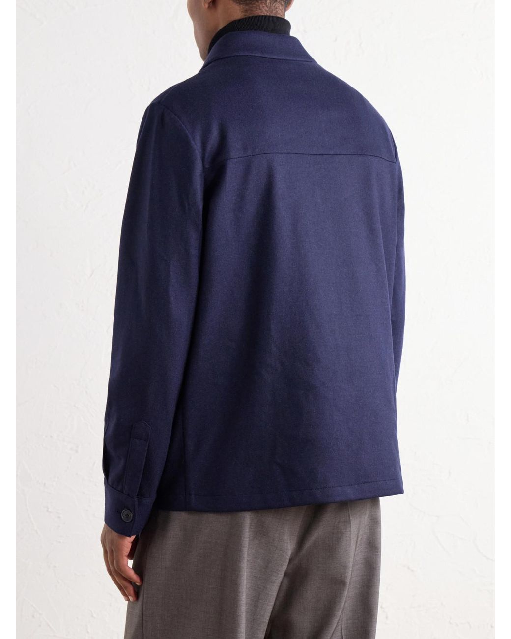 Slowear Blue Incotex Cashmere-Felt Overshirt for men
