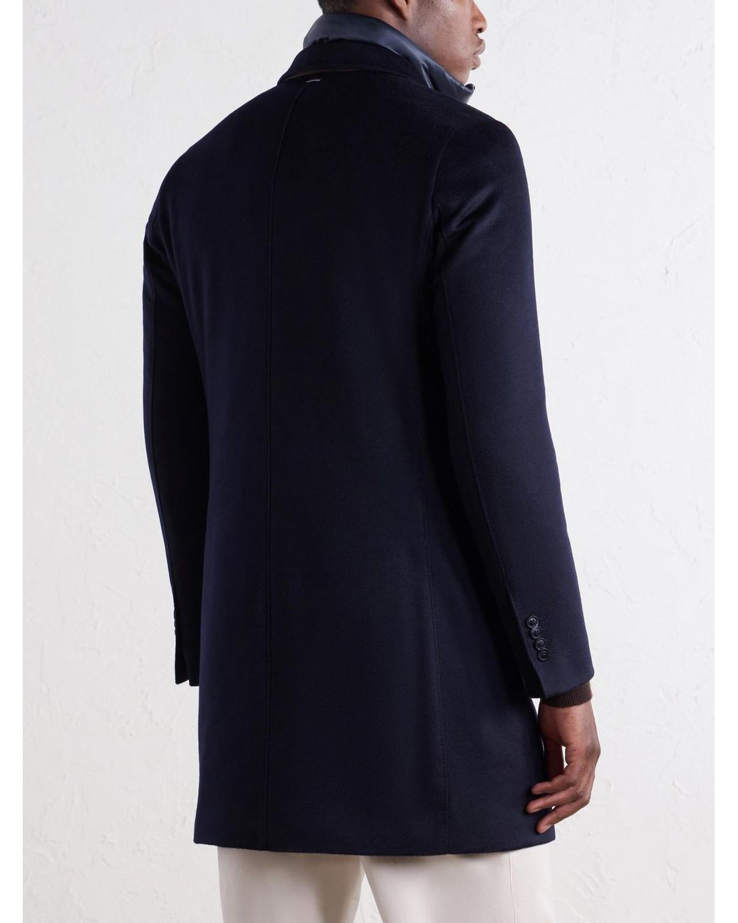 Herno Blue Detachable Shell-Lined Woven-Cashmere Coat for men