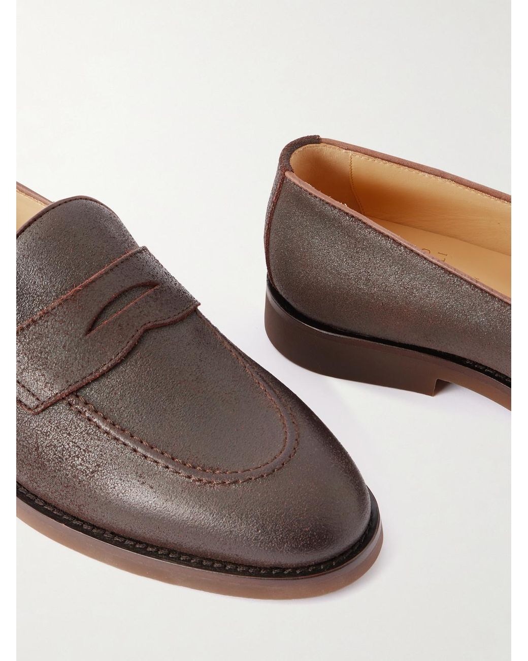 Brunello Cucinelli Brown Flex Waxed-suede Penny Loafers for men