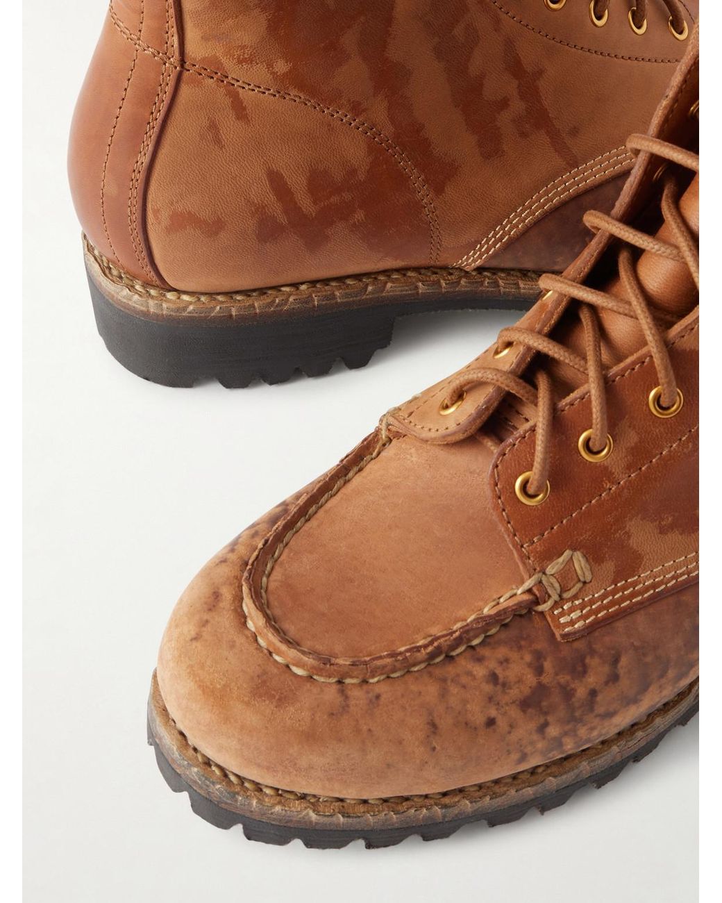 Visvim Brown Hi-Folk Scout Moc Distressed Leather Boots for men