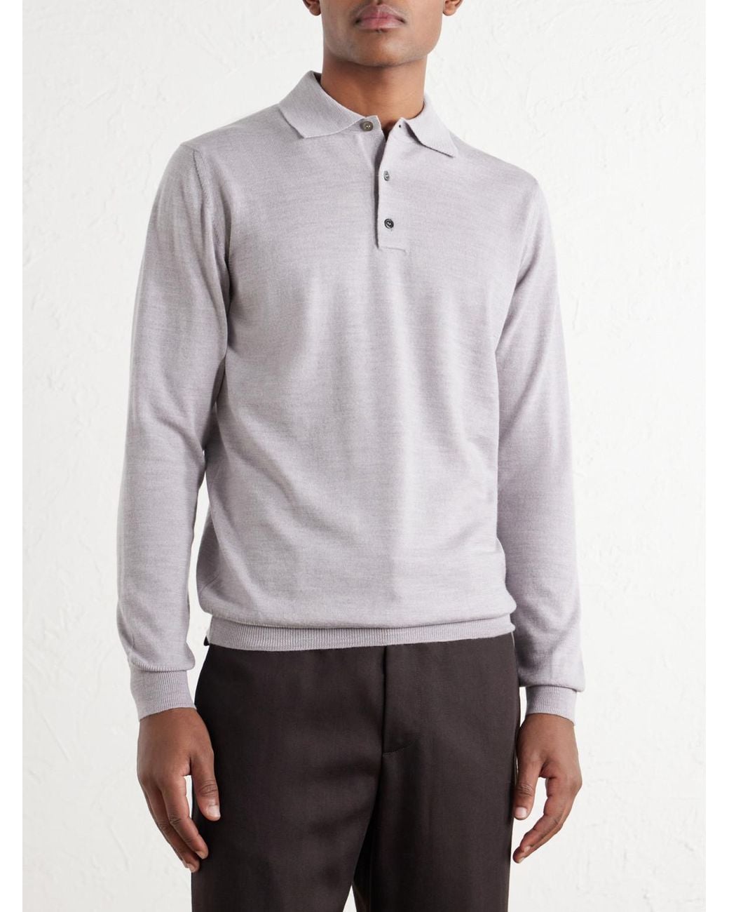 De Petrillo Gray Virgin Wool Polo Shirt for men