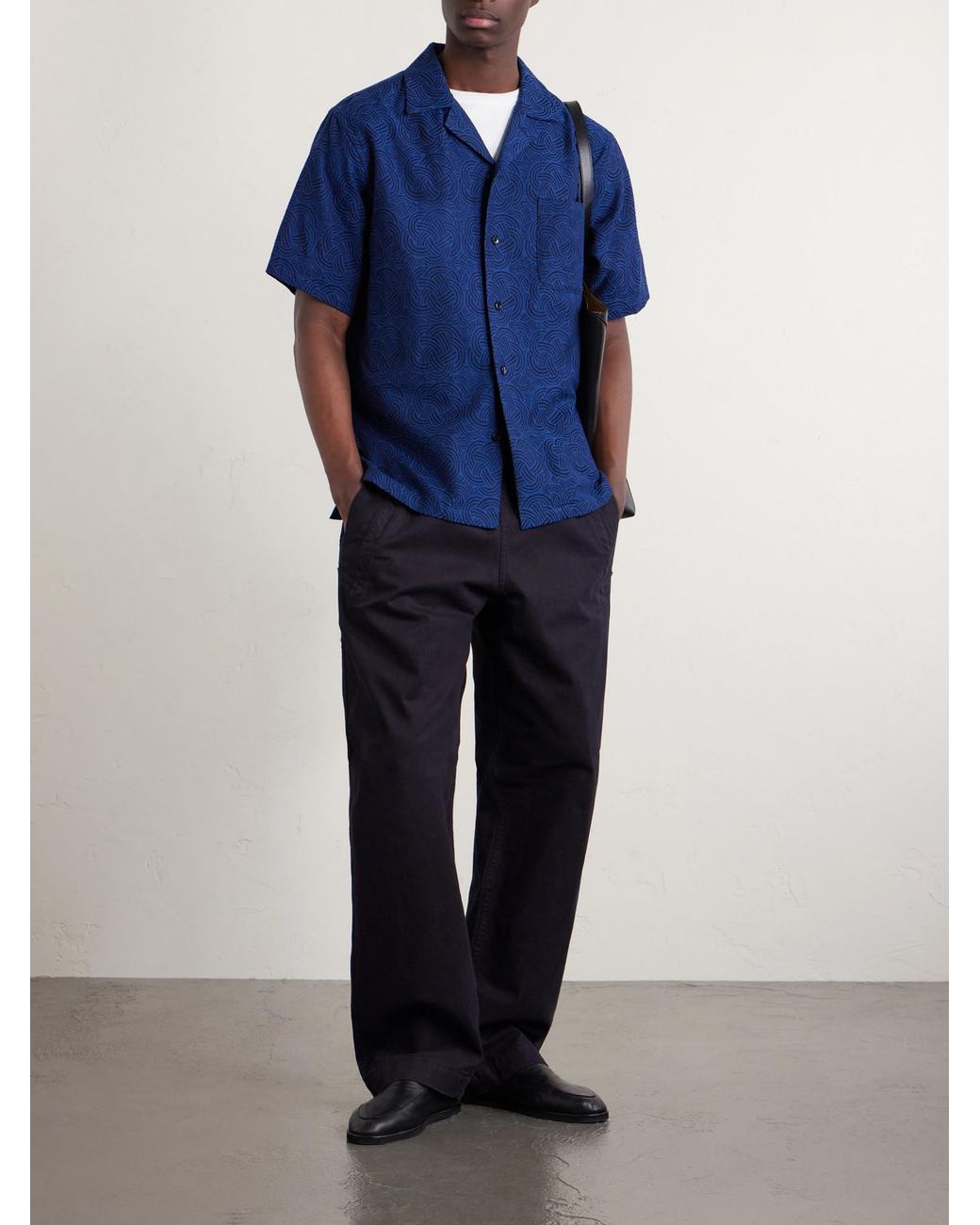 Blue Blue Japan Blue Camp-Collar Cotton-Jacquard Shirt for men