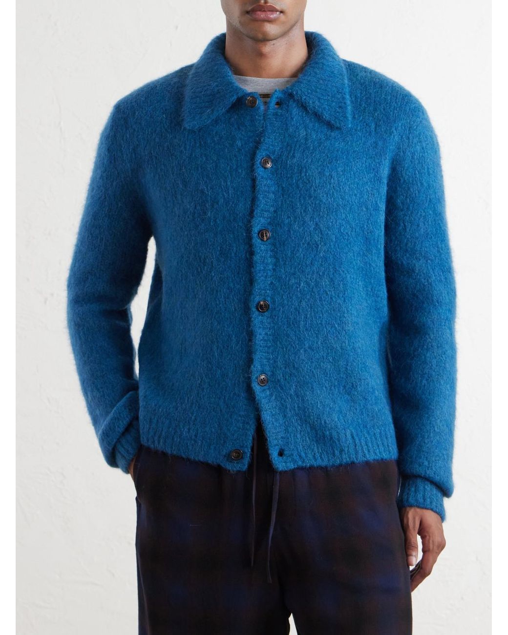 Dries Van Noten Blue Mora Cropped Alpaca-Blend Cardigan for men