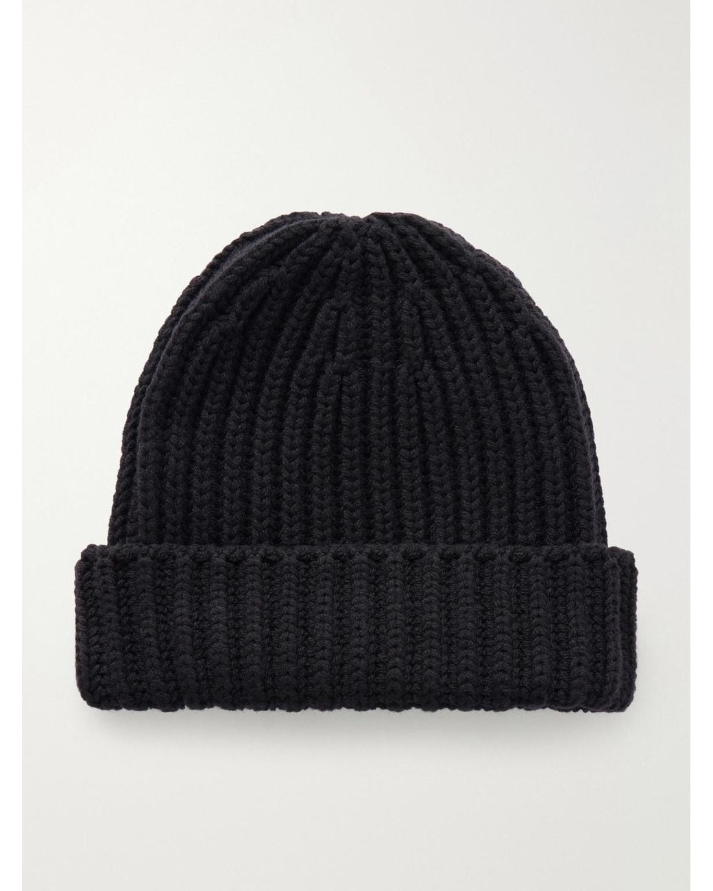 STÒFFA Black Ribbed Cashmere Beanie for men