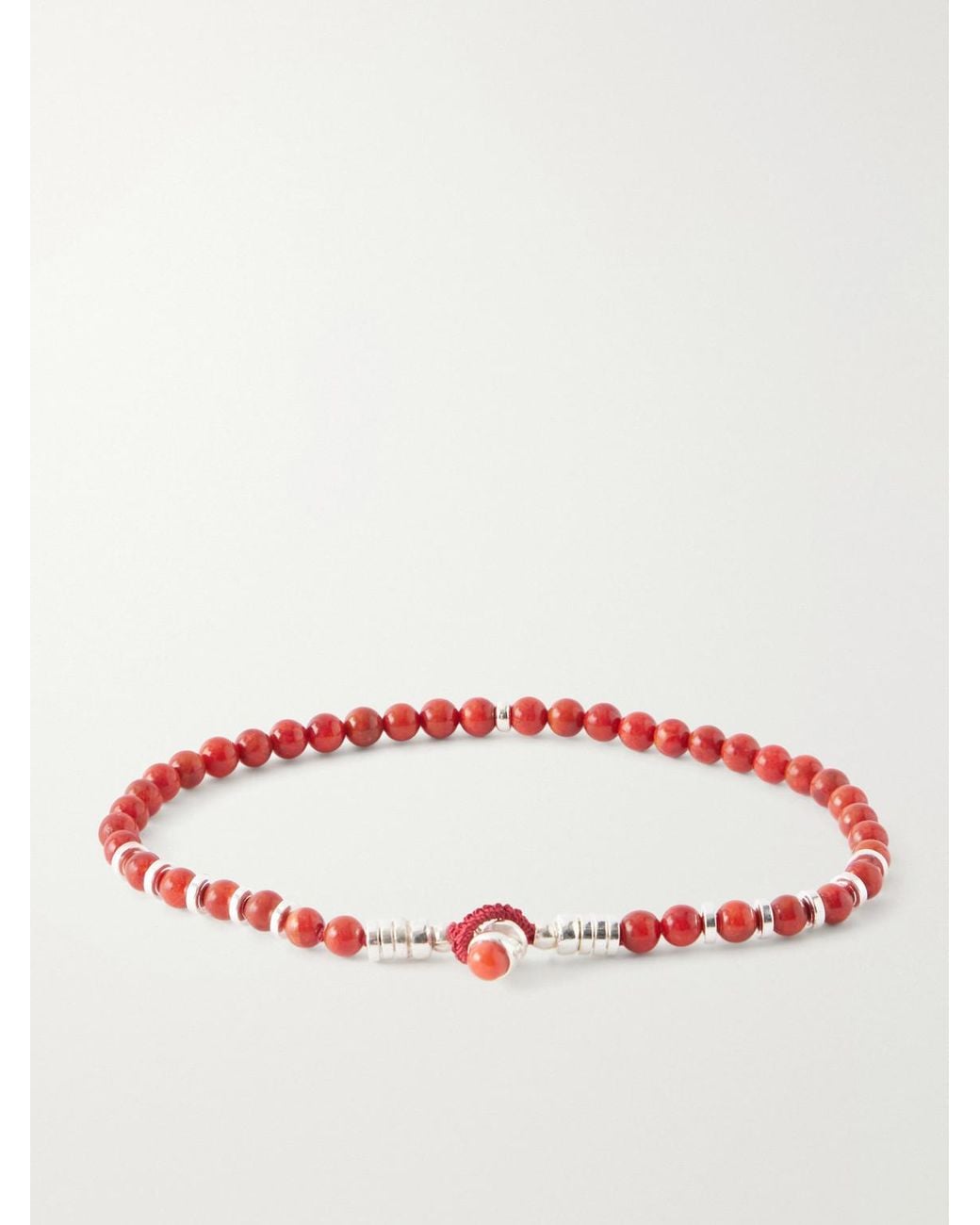 Mikia Red Circle4 Sterling And Coral Beaded Bracelet for men