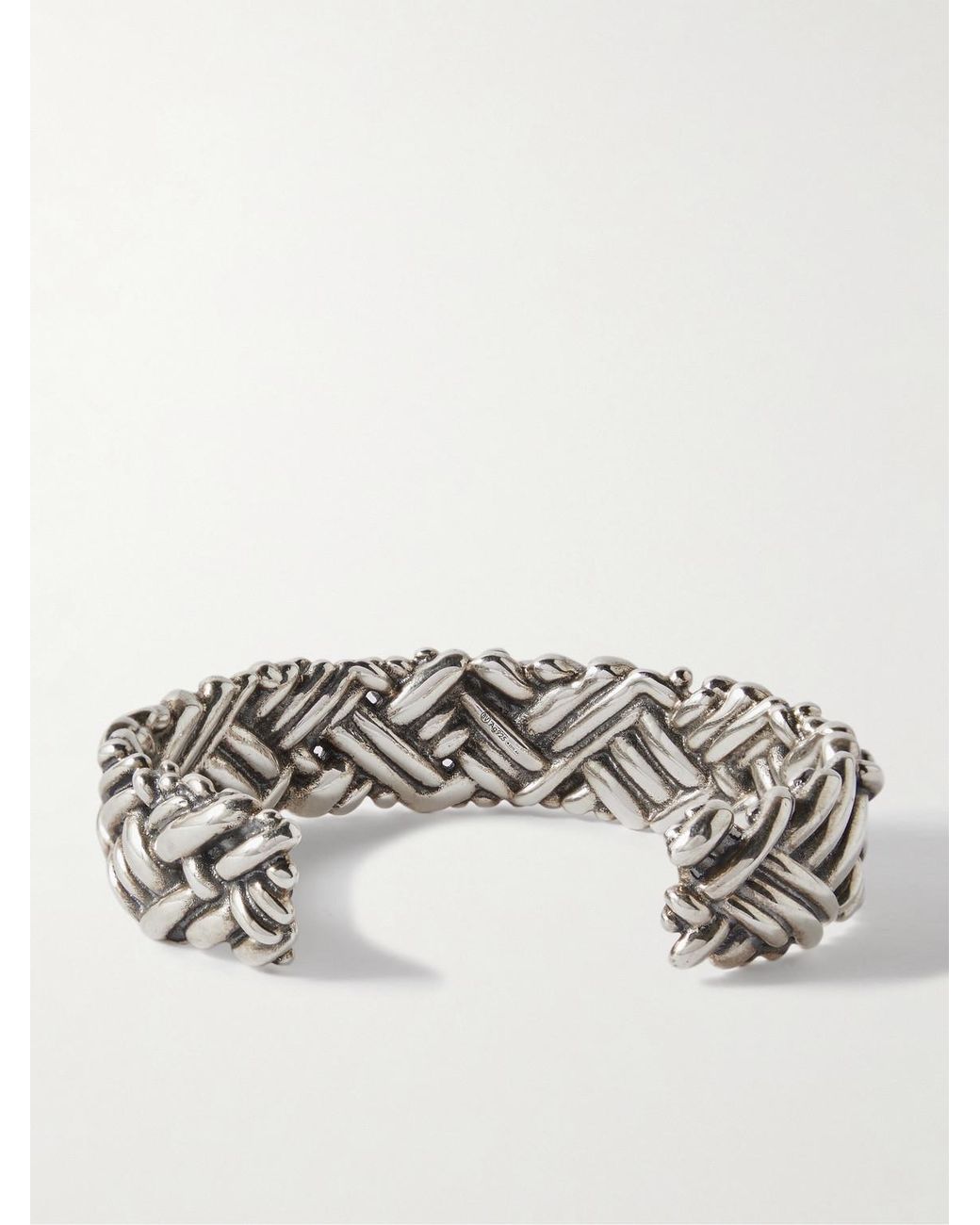 Bottega Veneta Metallic Engraved Sterling Cuff for men