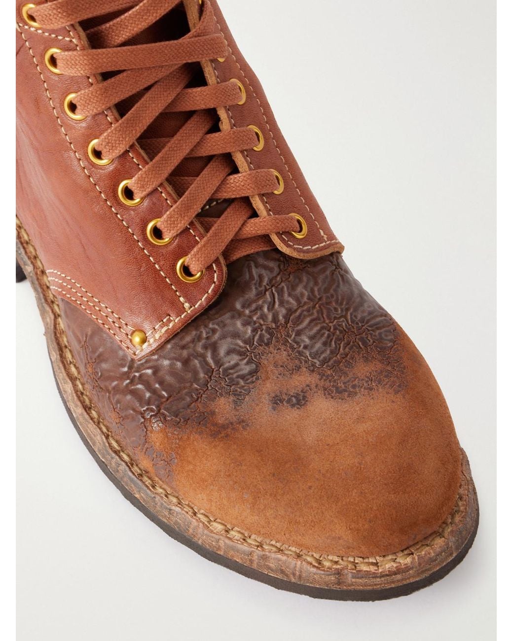Visvim Brown Brigadier Distressed Lace-Up Leather Boots for men