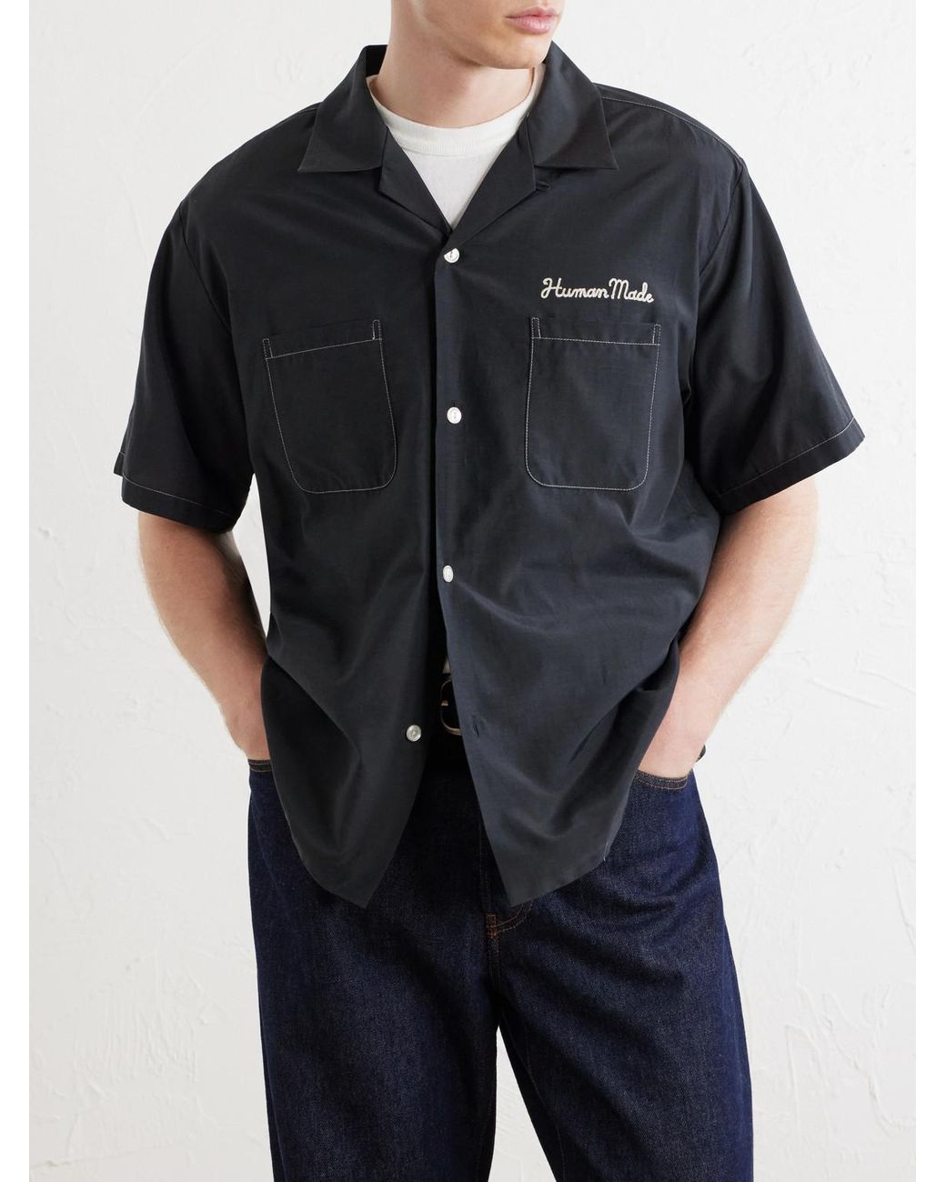Human Made Blue Souvenir Logo-Embroidered Poplin Shirt for men