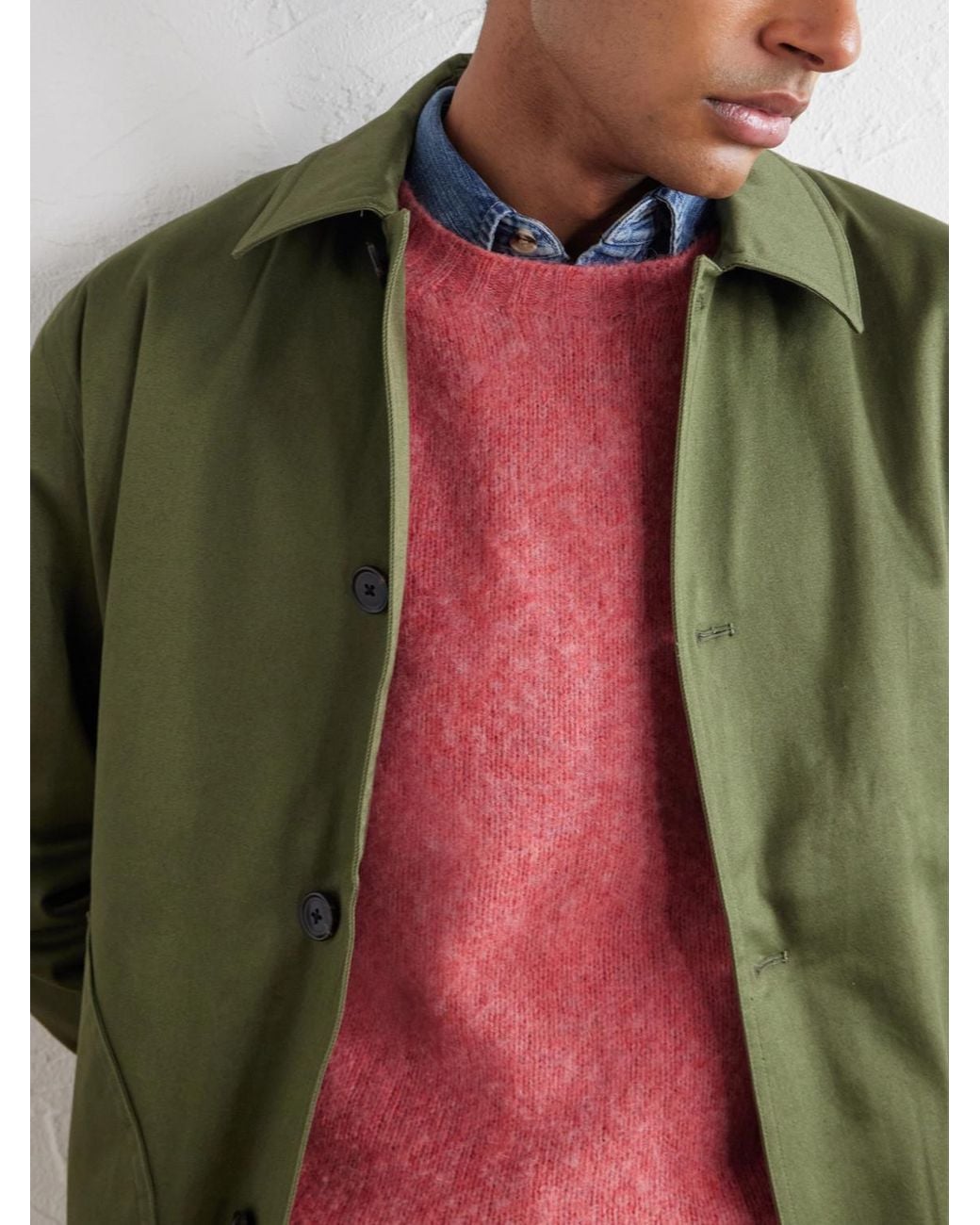 Drake's Pink Brushed Wool Sweater for men