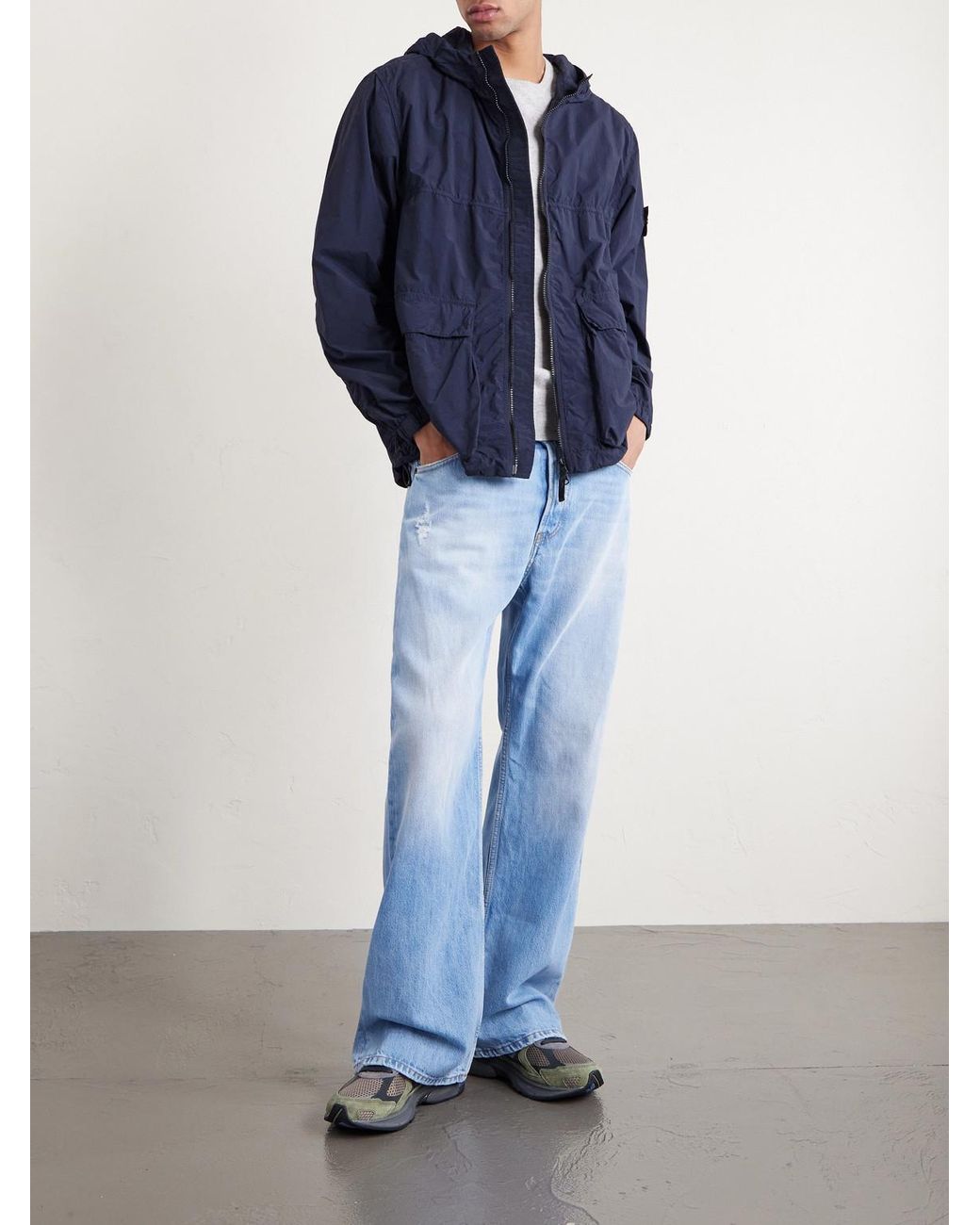 Stone Island Blue Hooded Brushed Recycled-Nylon Parka for men