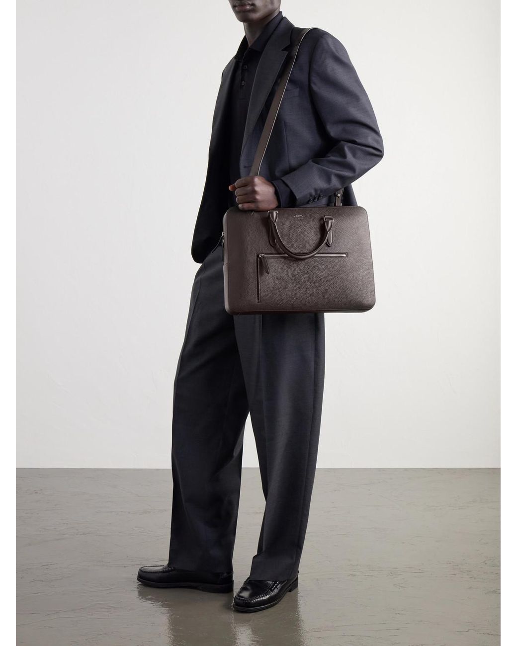 Smythson Brown Full-Grain Leather Briefcase for men