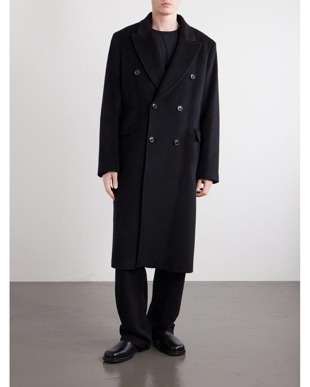 Our Legacy Black Whale Double-Breasted Mohair-Blend Coat for men