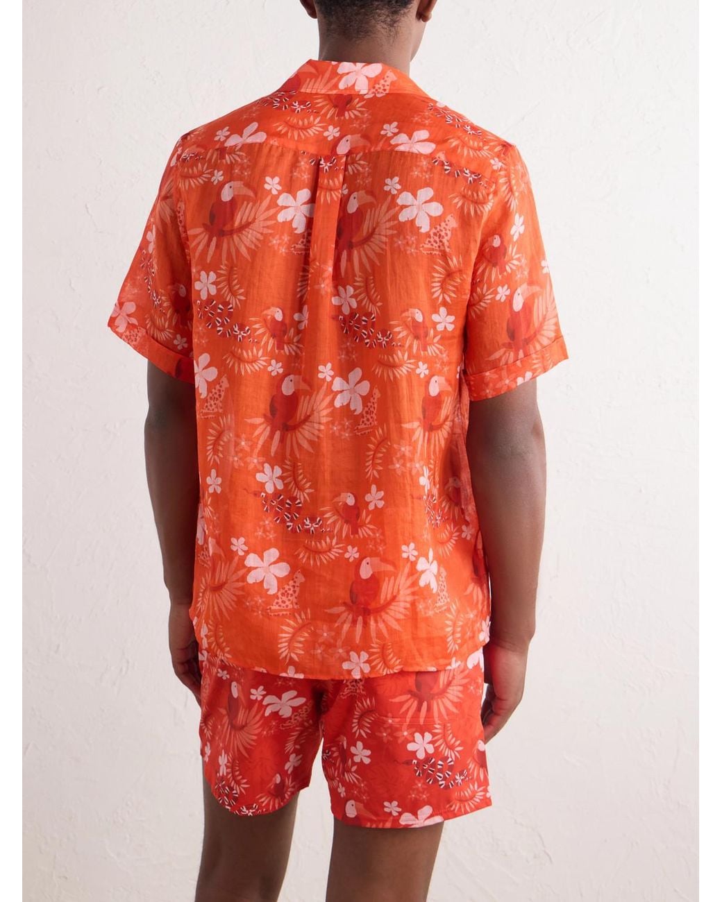 Vilebrequin Orange Charli Camp-Collar Printed Ramie Shirt for men