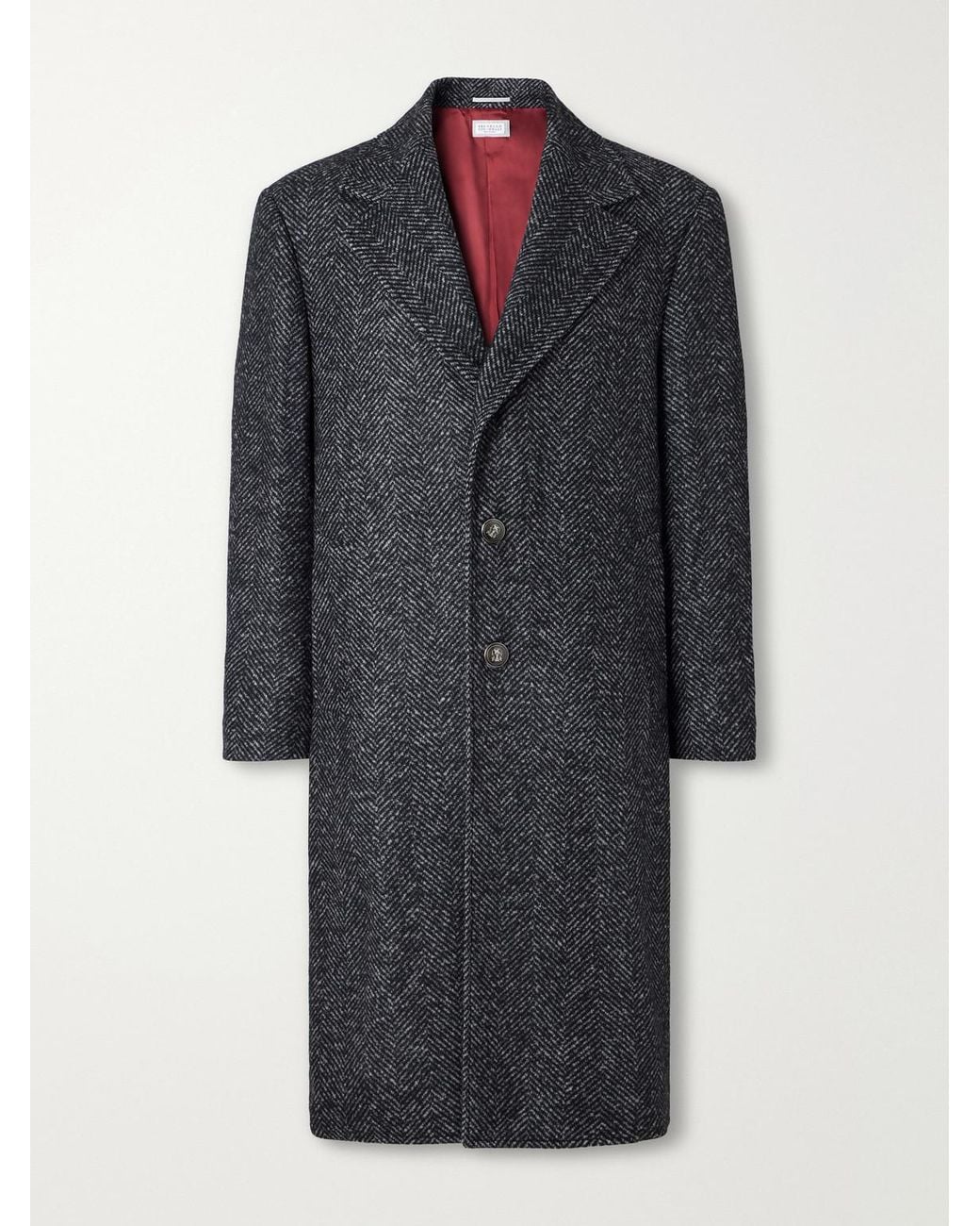 Brunello Cucinelli Blue Herringbone Twill Coat for men