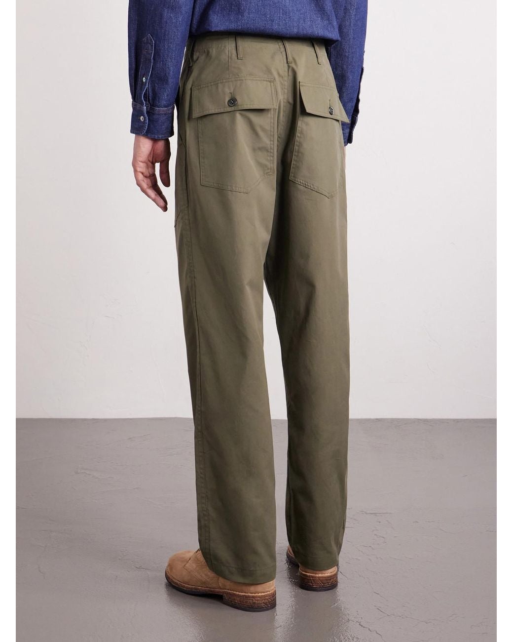 Monitaly Green Fatigue Wide-Leg Cotton Trousers for men