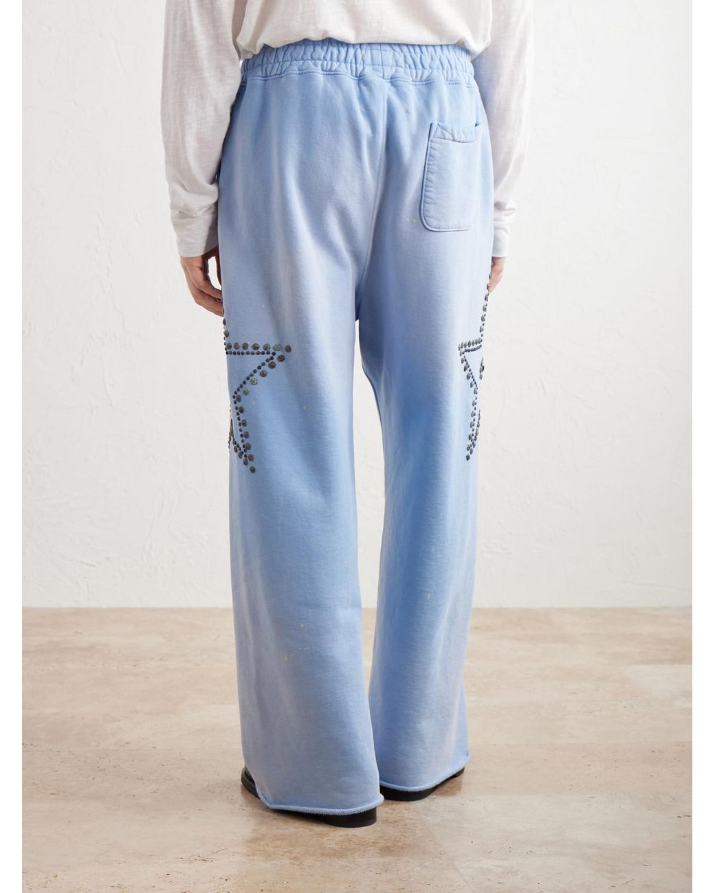Satoshi Nakamoto Blue Straight-Leg Studded Cotton-Jersey Sweatpants for men